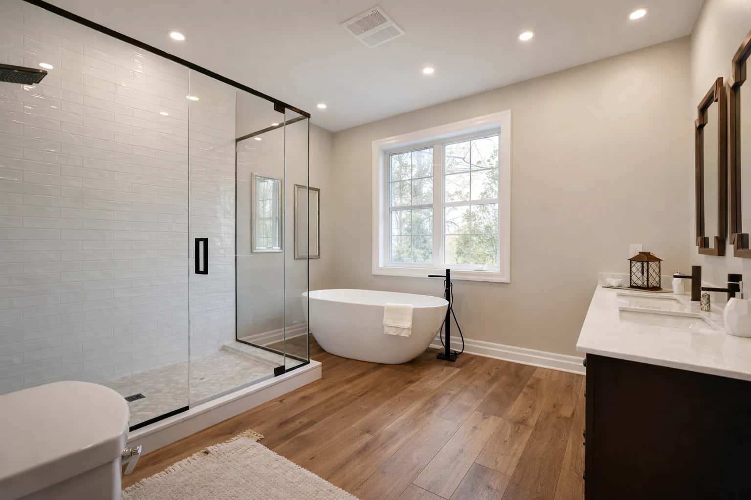 Compact bathroom update with modern fixtures in Kirkland, Washington