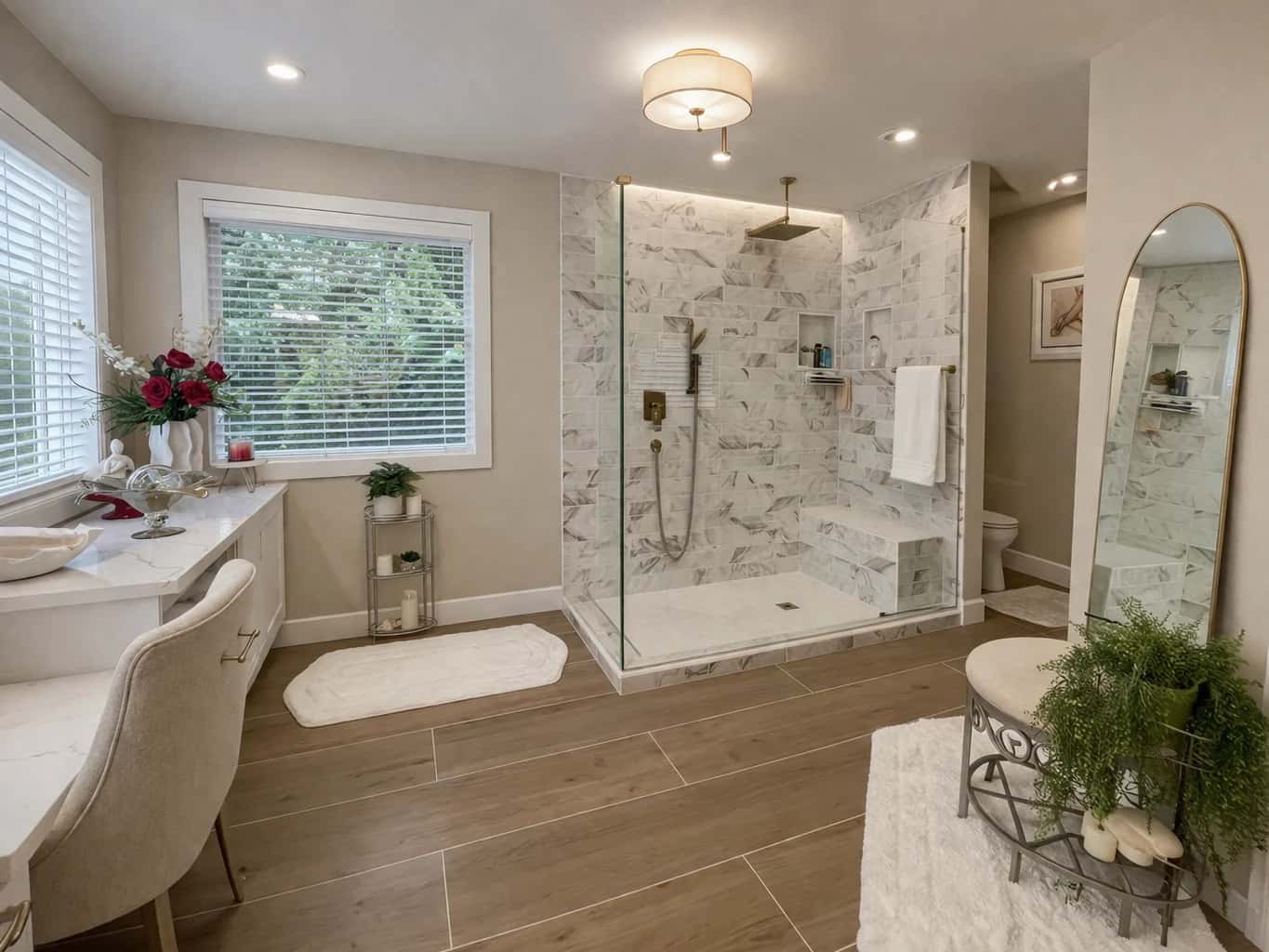 Seattle bathroom renovation with open feel by local bathroom remodeler Fine Element Construction